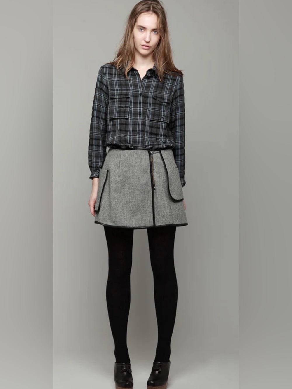 RARE! Boy Band Of Outsiders Gray Wool-Blend "Gwyneth Skirt" with Front Zip
